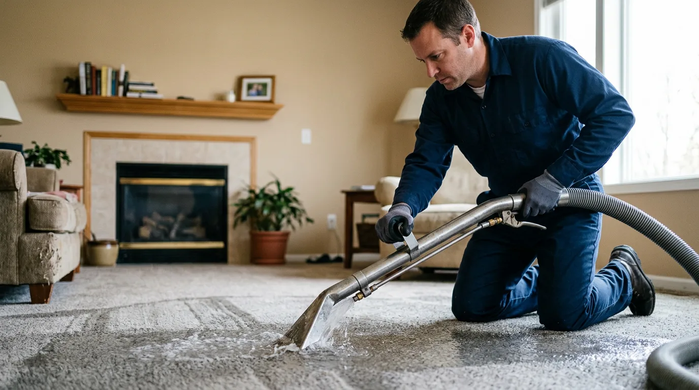 Water damage restoration technician working near Waterville, IA
